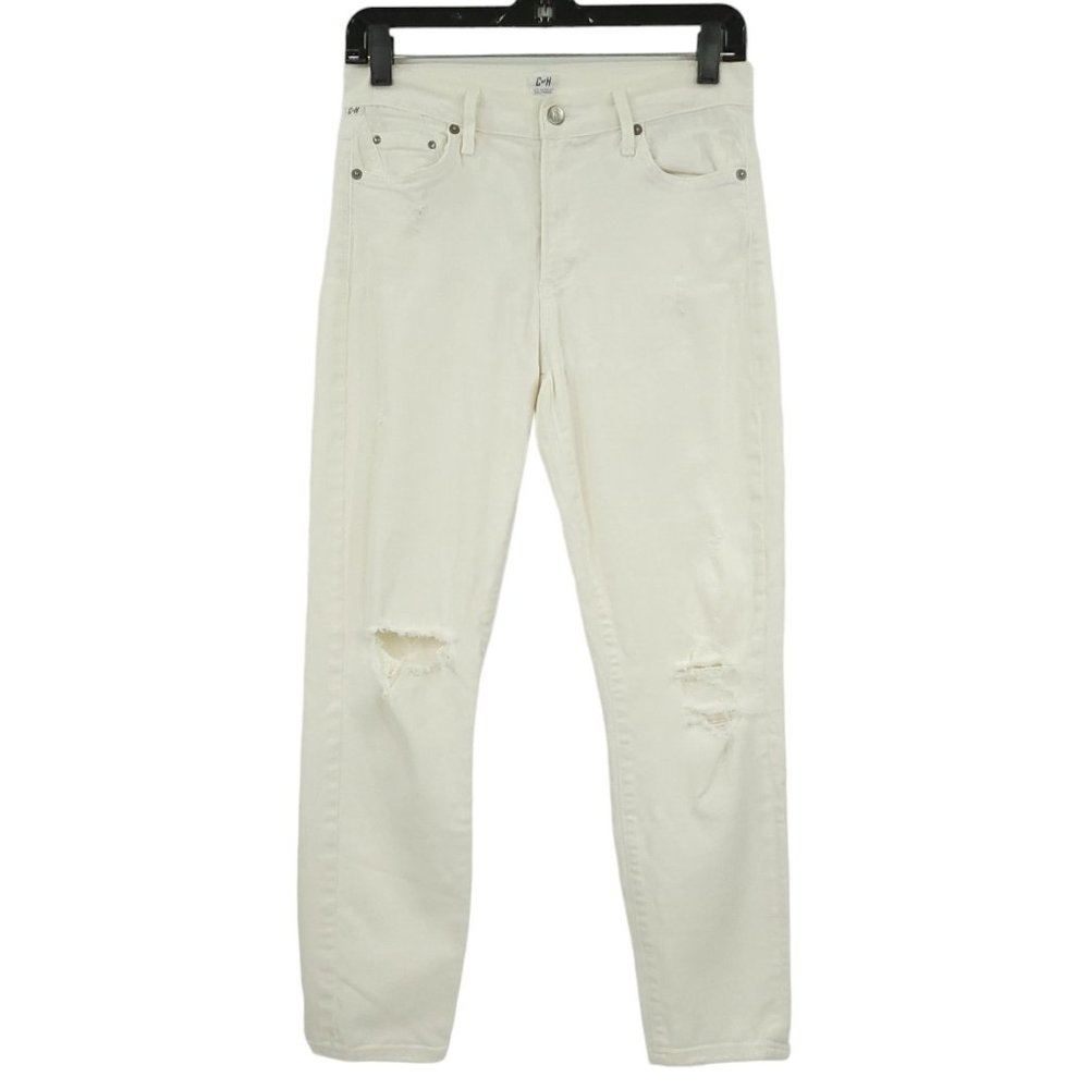 Citizens Of Humanity Distressed Capri Crop Jeans Womens Size 31 White Denim CoH